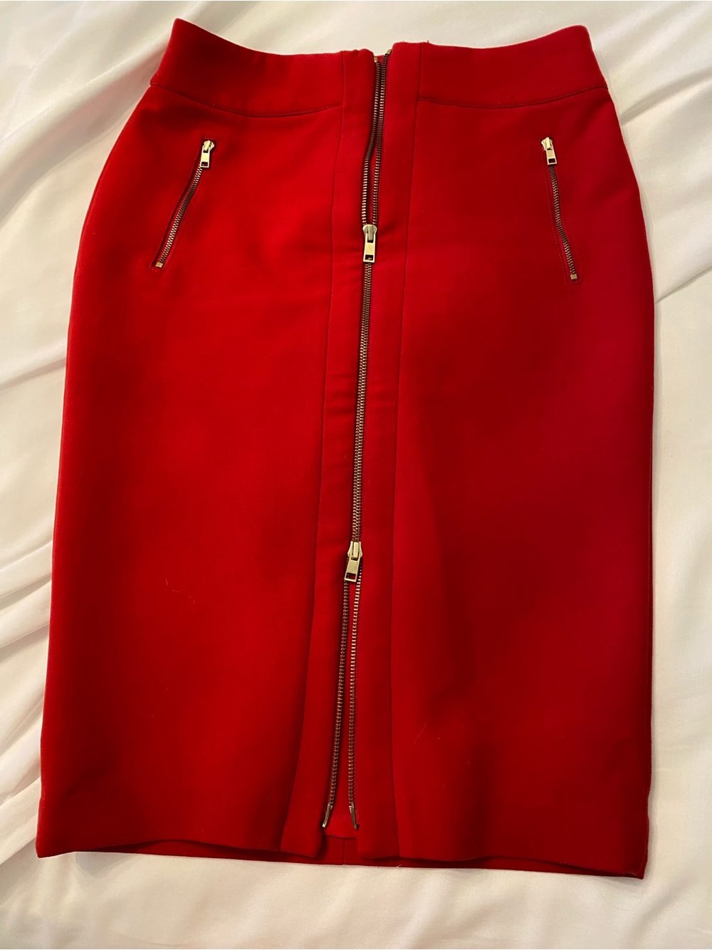 Ann Taylor Red Zip-Front Pencil Skirt with Pocket Zippers